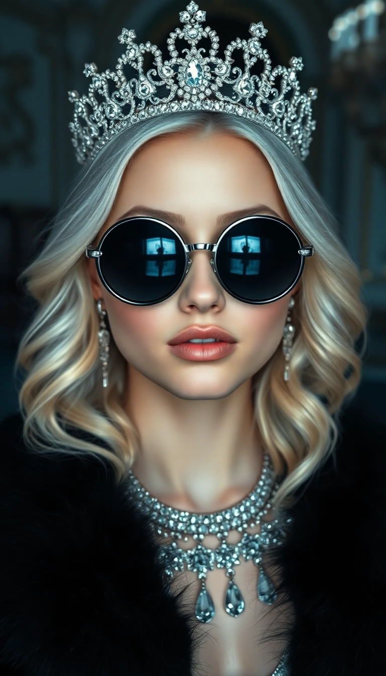 Best Awesome AI Young Platinum Blonde Queen in Black Fur Phone Dynamic Background